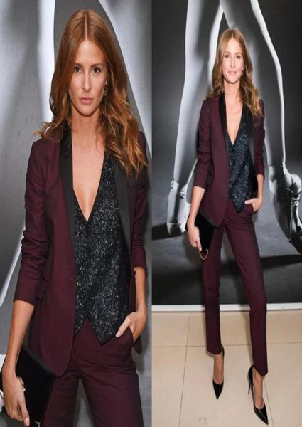 

burgundy women prom suits shawl lapel wedding guest wear for lady tuxedos three pieces evening formal blazers sequined vest jacket6500994, Black;gray