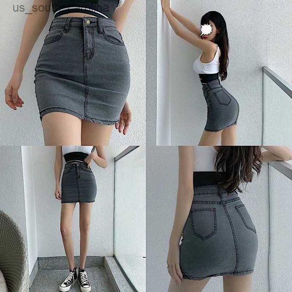 

skirts womens summer stretch slim mini skirts female gray denim jeans skirt woman cotton short skirts harajuku l230522, Black
