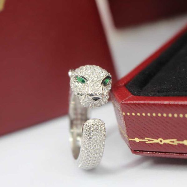

designer luxury cait brand tier trendy s925 silver leopard head ring for men women's couples with exaggerated personality and full diam