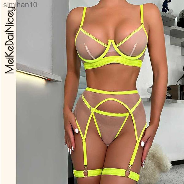 

briefs panties meikedai neon sensual female lingerie transparent bra panty set 3-pieces see through seamless exotic sets fancy underwear l23, Red;black