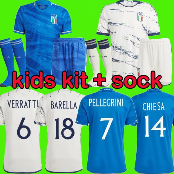 

italia bonucci soccer jersey home 22 23 kids kit sock jorginho insigne verratti belotti chiesa barella finals chiellini italys pellegrini im, Black