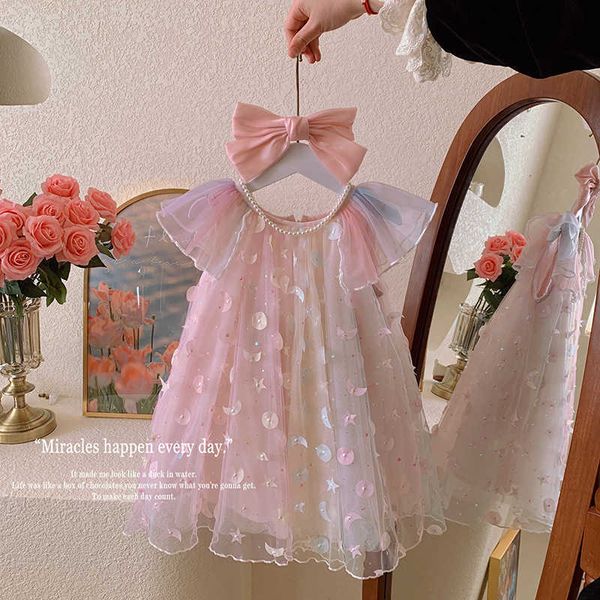 

girl's dresses girls dress summer 23 new children wear girl baby fashion sweet rainbow mesh princess dress kids clothes aa230531, Red;yellow