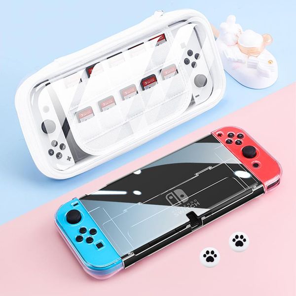 

organizer crystal clear case kit for nintendo switch oled carrying travel transparent bag pouch for ns oled game console protection