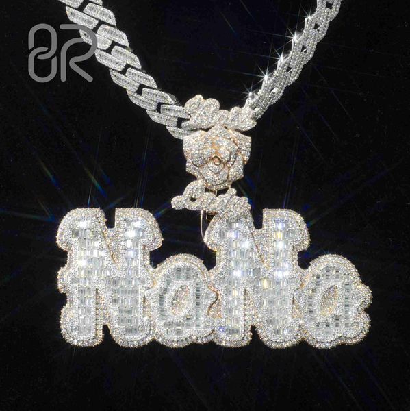 

name letter vvs moissanite diamonds pendants factory whole 925 sliver cuban link necklace custom fine jewelry, Silver