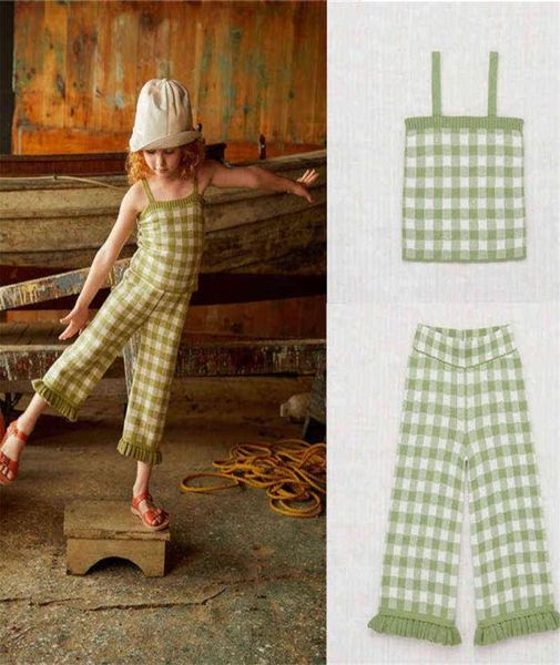 

enkelibb super fashion girls summer sling vest and pants cute green plaid knit and pants outfits misha puff baby girl sets aa8811246, White