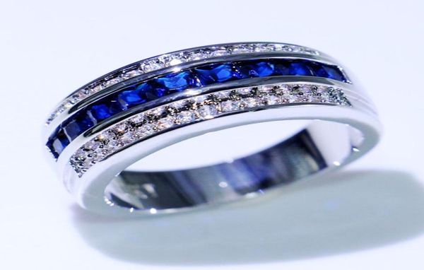 

choucong new arrival fashion jewelry 10kt white gold fill princess cut blue sapphire cz diamond men wedding band ring for8870438, Slivery;golden