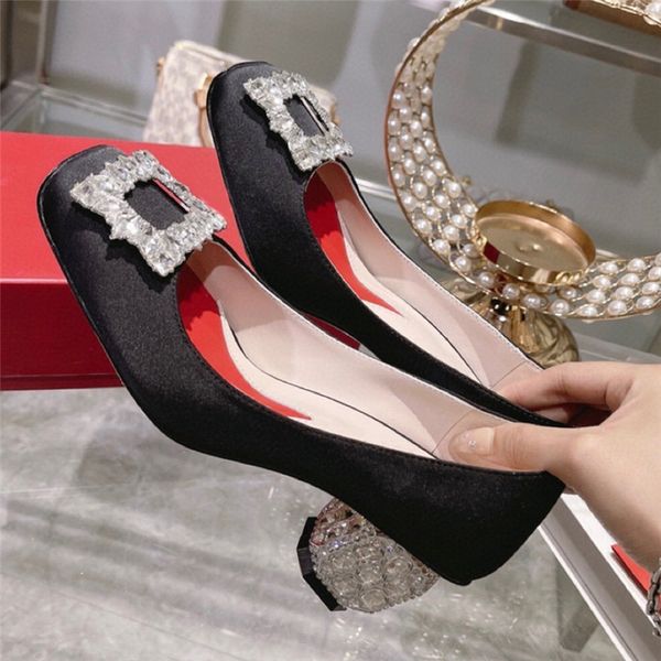 

square toe women pumps black silk chunky high heels ladies wedding dress shoes designer crystal heel stiletto zapatos mujer