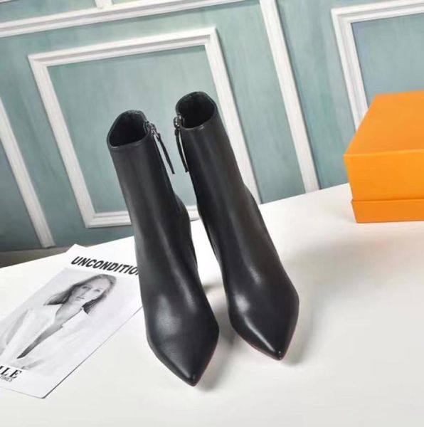 

fashion leisure ankle boots high heels for women 2021 spring autumn genuine leather booties female pointed toe large s6681669, Black