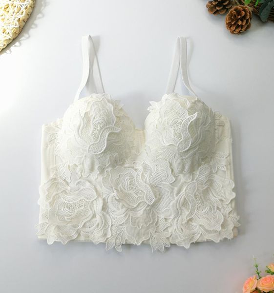

t-shirt lace embroidery camisole women's spring summer 2023 new arrival bustier bra original design solid color tanks crop top, White