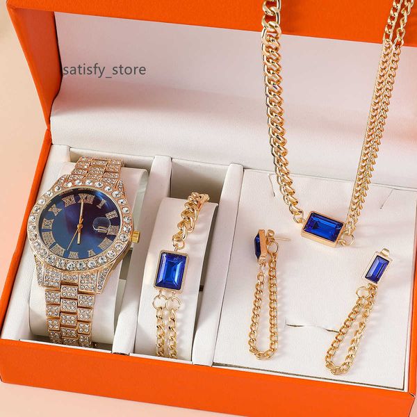 

new women's watch set fashion ins style versatile quartz watch bracelet ring earnail necklace set, Slivery;golden