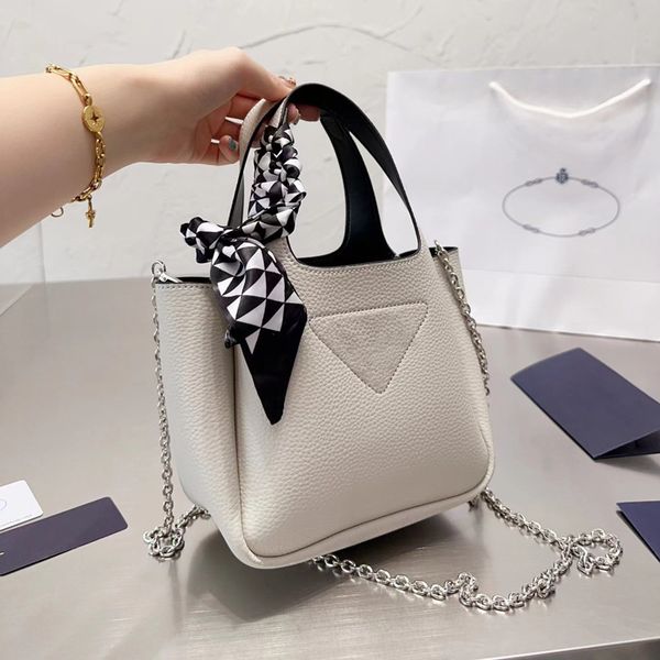 

luxury designer handbags prado triangle chain basket tote bag underarm bag womens shoulder purse with scraf leather crossbody clutch fashion