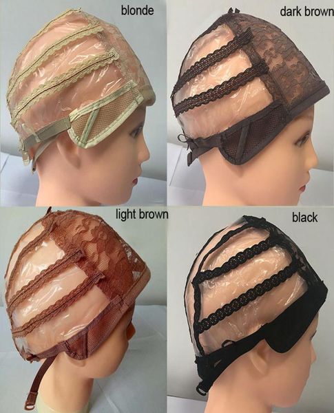 

10pc lace wig caps hairnets for making wigs with adjustable stretch lace strap glueless wig caps5183261, Black;brown