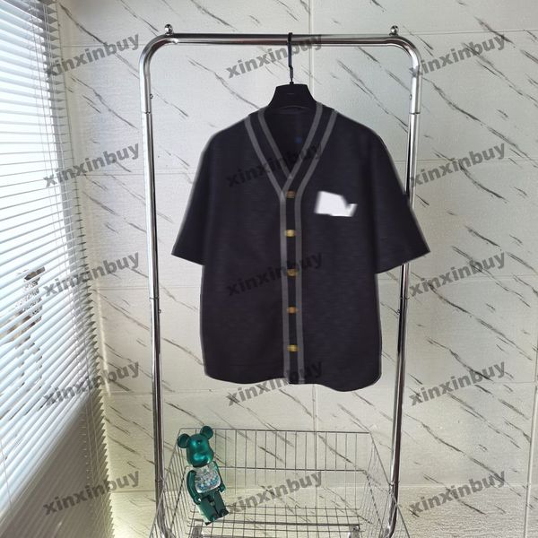 

xinxinbuy men designer tee t shirt 23ss emboss letter jacquard fabric short sleeve cotton women white black s-2xl, Black;brown