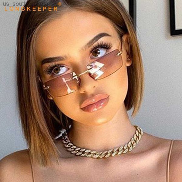 

longkeeper luxury rectangle sunglasses women 2021 rimless sun glasses female vintage 90s small square eyeware gafas de sol l230523, White;black