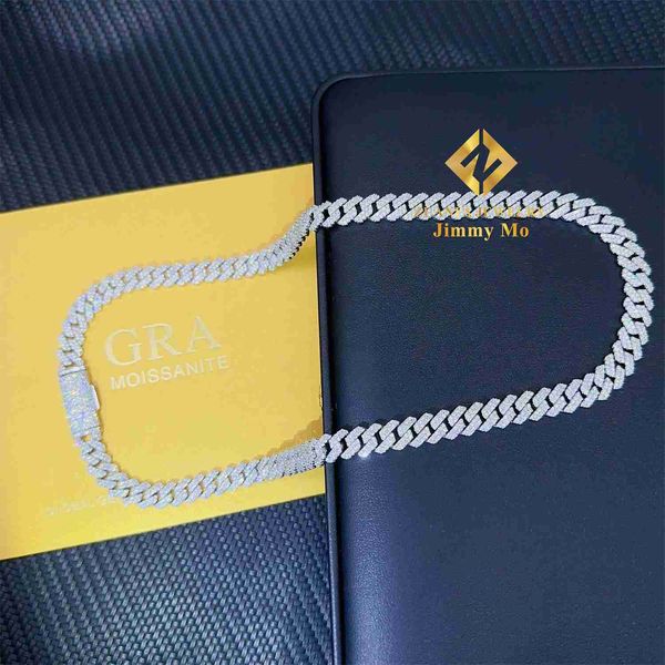 

selling pass diamond tester 8mm two rows pass diamond tester iced out hip hop vvs1 moissanite cuban chain necklace, Silver