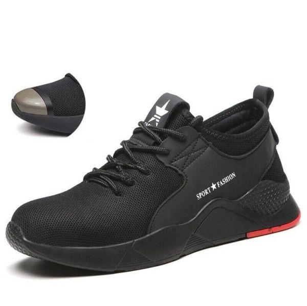 

mens boots fashion safety shoes breathable lightweight widened antismashing steel toe work sandals single mesh outdoor sneaker3529414, Black