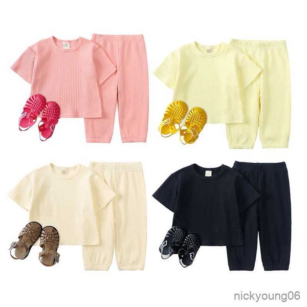

clothing sets kids clothes baby girl boy short sleeve andpants summer outfits solid girls boys home wear children pajamas, White