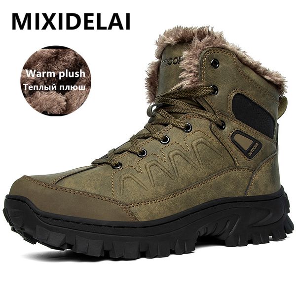 

brand fashion winter mens boots super warm fur men snow boots outdoor non-slip rubber hiking boots waterproof men ankle boots, Black