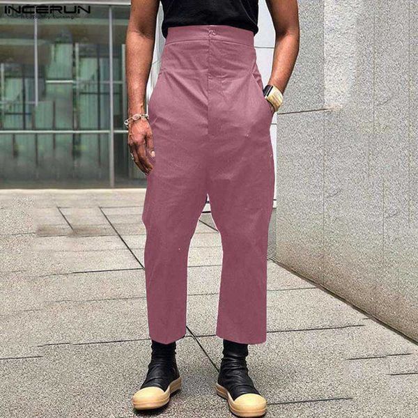

men pants solid color joggers button 2023 streetwear pockets casual straight trousers men fashion leisure pantalon s-5xl incerun l230520, Black