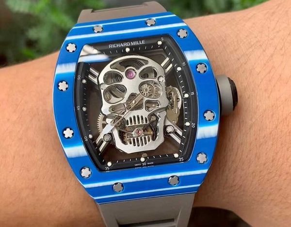 

rm052-01 superclone active tourbillon watches skull wristwatch luxury designer rm52-01 skull black diamond hollowed out man's automatic, Slivery;golden