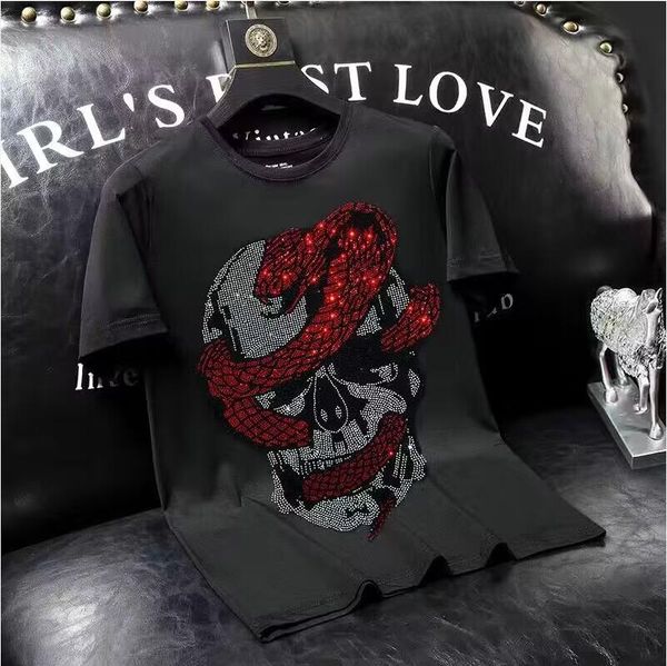 

rhinestones skulls t shirts mens fashion streetwear o neck slim modal cotton casual t-shirts man plus size 7xl, White;black
