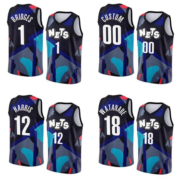 

net mikal bridges basketball jerseys joe harris yuta watanabe s-xxl 2023-24 men women kids black city jersey, Black;red