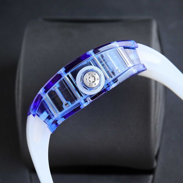 

rm055 superclone flywheel luxury movement watch wine barrel leisure business rm055 fully automatic crystal case white glue band men swiss wr, Slivery;golden