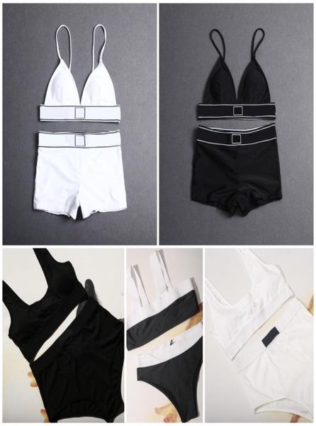 

split swimsuit knitted solid color sports swimwears high waist ladies bathing suit summer sling swimming white black4269222