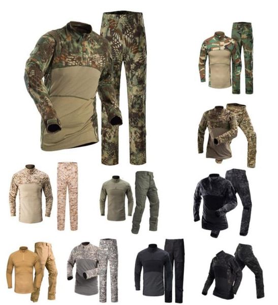 

outdoor tactical combat camouflage t shirt pants set clothing battle dress uniform bdu set jungle hunting clothes woodland shootin7162484, Black;green