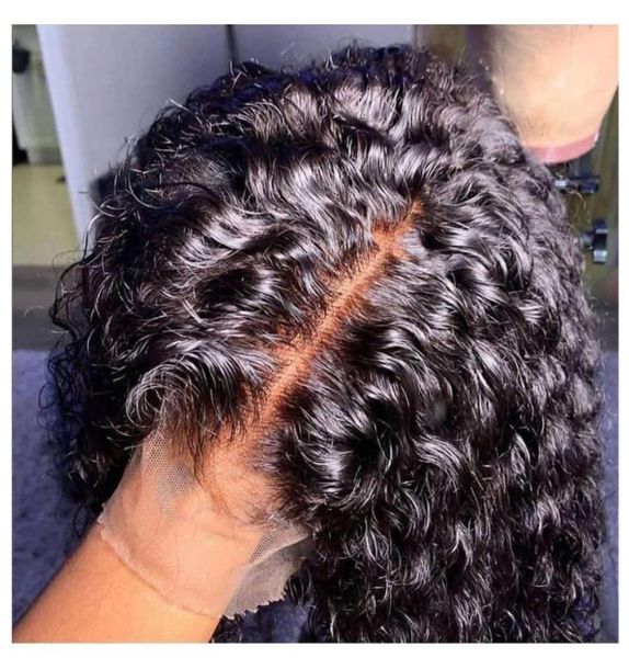 

kinky curly cuticle aligned virgin human hair natural lace wig bleached knots transparent swiss hd lace front closure wigwvke393906289328, Black