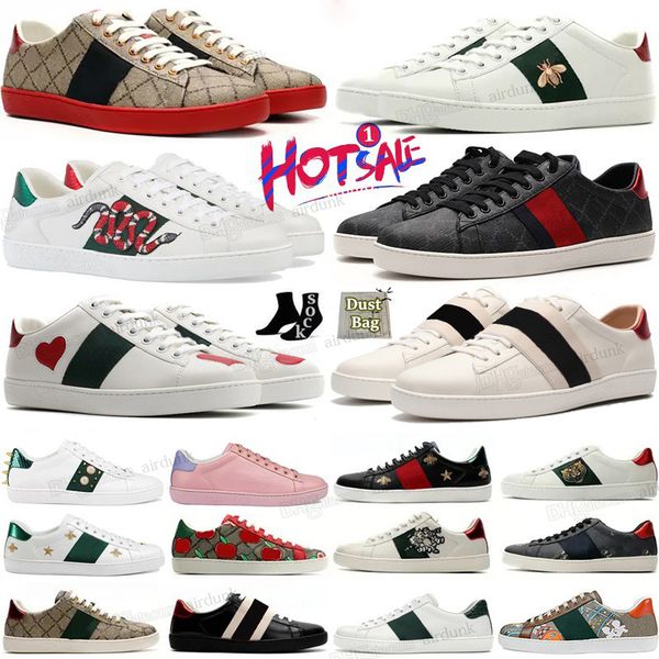 

designer for men womens ace sneaker casual shoes snake chaussures leather sneakers bee embroidered stripes white shoe flat platform walking, Black
