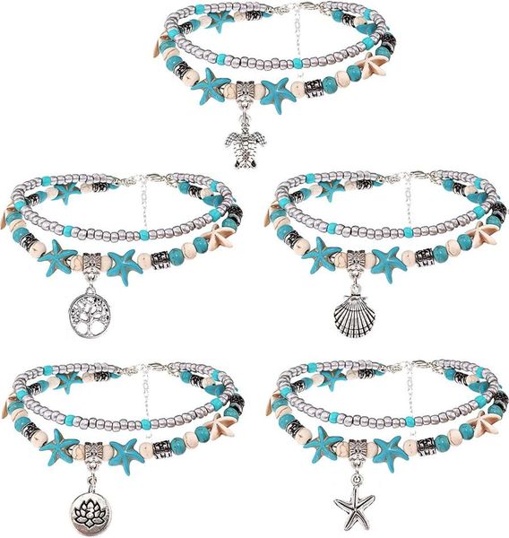 

layered beach anklets for women girls adjustable sea turtle anklets bracelets boho turquoise summer ankle foot jewelry2625943, Red;blue