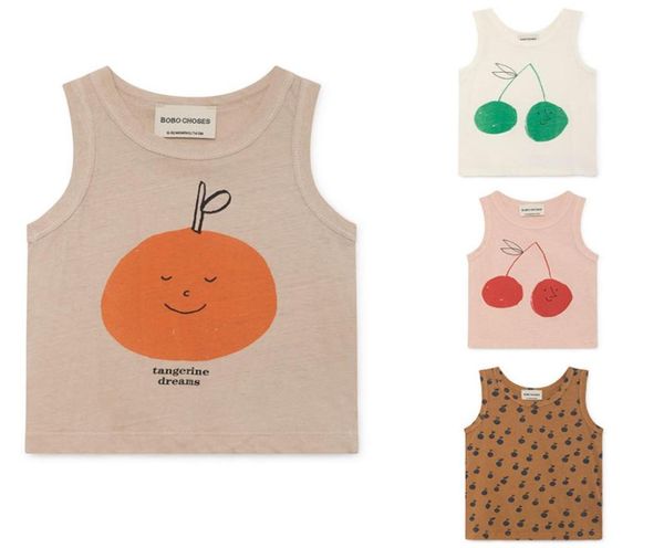 

fashion bobo choses 2019 summer kids vest tshirt for boys and girls kids bobo chose cherry apple print tank y1905182458409, Blue