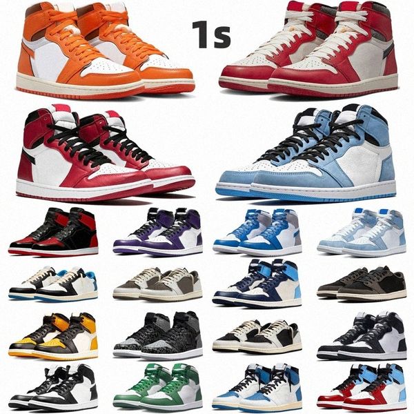 

jumpman 1 1s high retro og mid lost found mocha lucky green chicago leather dark unc smoke grey with box men women basketball shoes 80vx#