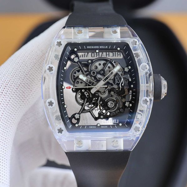 

rm055 superclone flywheel superclone luxury mens mechanics watch richa milles wristwatch swiss rm055 white ceramic automatic mechanical tran, Slivery;brown