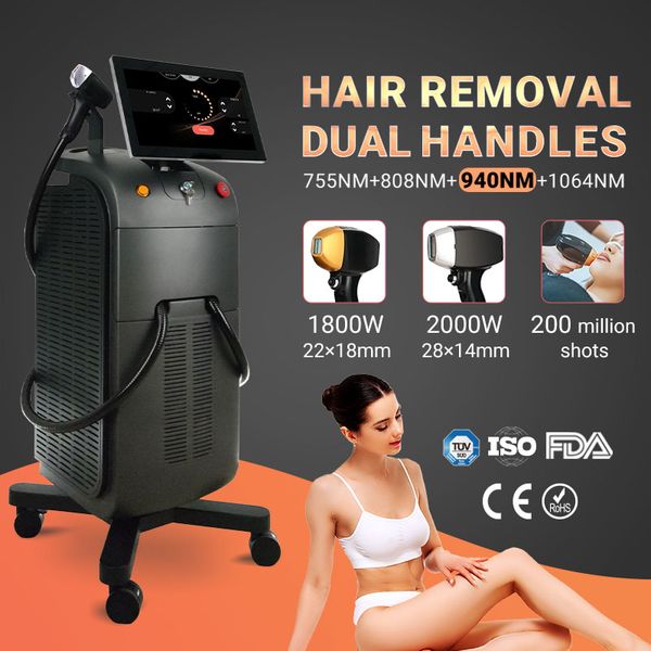 

diode laser hair treatment machine 808nm fast germany device 2 handpiece sapphire 95% transmittance, Black