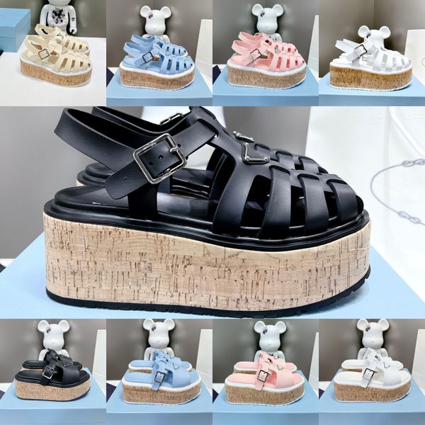 

fashion women foam rubber sandals prdas slilppers monolith slides designer vintage retro beach cork wedges platform triangle metal buckle ch, Black