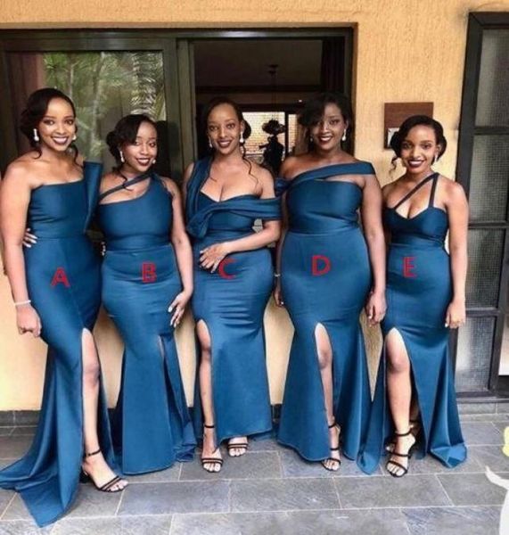 

navy blue mermaid bridesmaid dresses 2020 side split garden country wedding guest evening party gowns maid of honor9686664, White;pink