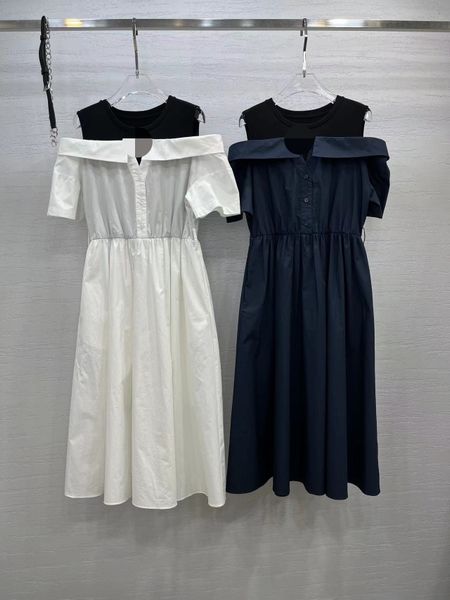 

518  2023 runway dress lapel neck short sleeve black dress empire brand same style dress flora print womens clothes weilank976