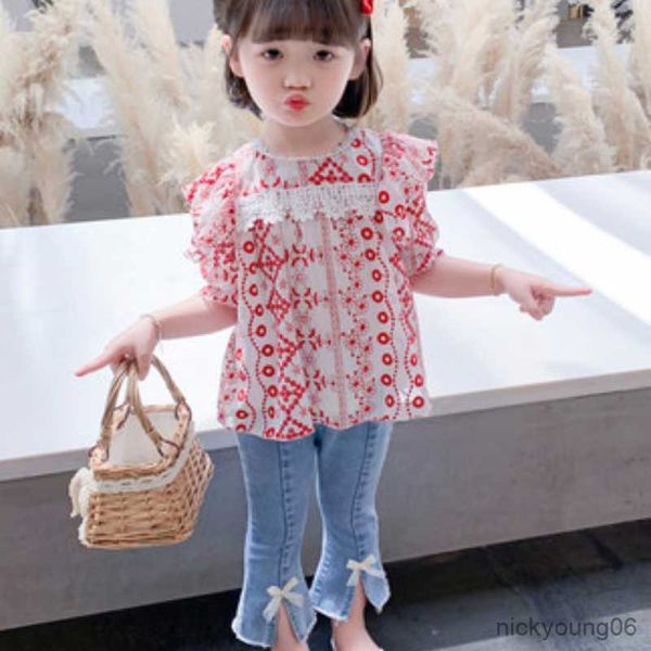 

clothing sets kids clothes girls outfits summer shirt long denim bows trousers jeans children 6 7 years, White