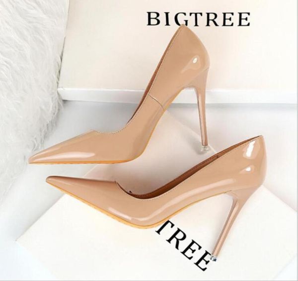

patent leather women pumps nude white black red high heels big tree shoes new women heels stiletto party shoes plus size 42 434181863