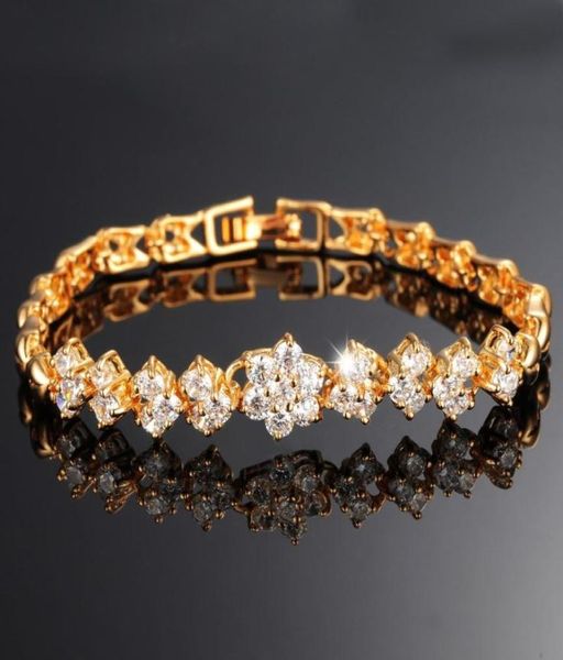 

flowers diamante bracelets transparent zircon 18k gold trendy classic designer accessories women link chain charm bracelet iced ou8320533, Golden;silver
