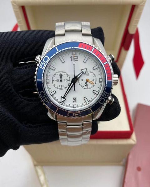 

multicolor watch mens full function quartz chronograph watchs 45mm steel strap sapphire glass watches men's sport life waterproof busin, Slivery;brown
