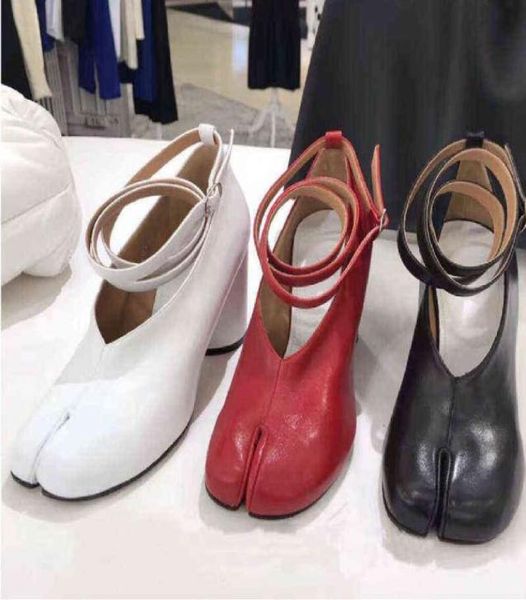 

pumps dress shoes women split toe ninja tabi ankle wrap buckle strap brand design 75cm high heel woman shallow round 12193787002, Black