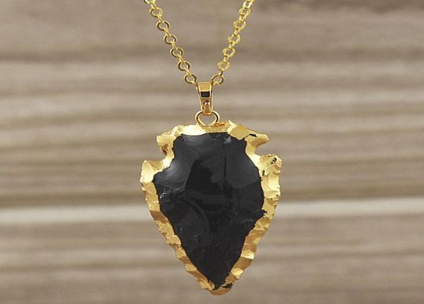 

black obsidian arrowhead arrow pendant charms with gold plated edges bail black arrowheads agate druzy quartz pendant sd48316406152, Bronze;silver