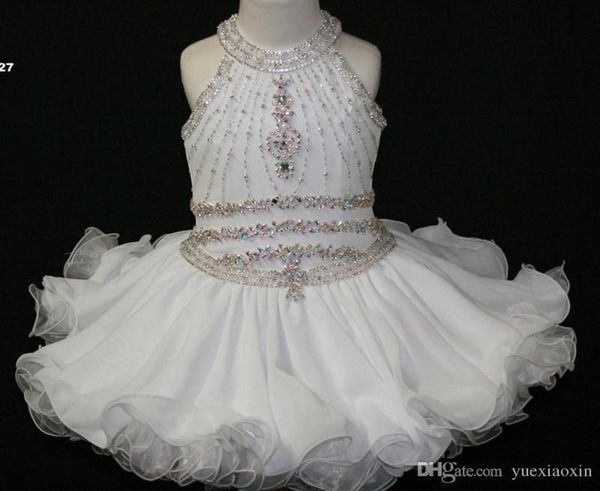 

elegant white cupcake toddler pageant dresses halter beaded princess gown first holy communion short flower girl gowns for wedding7995084, White;red