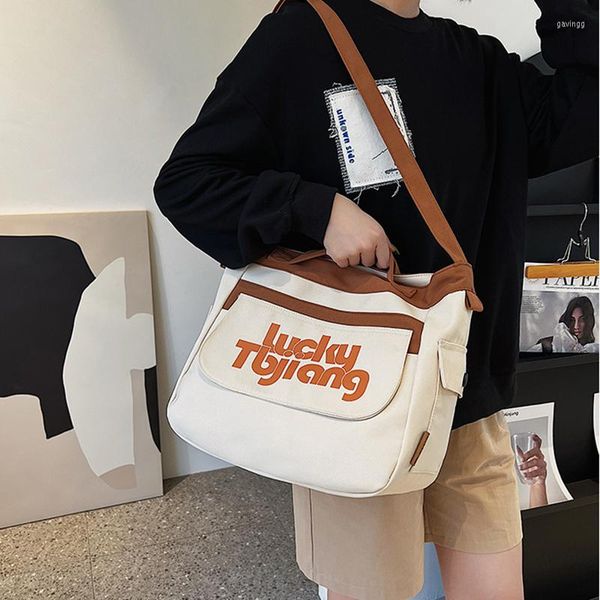 

shoulder bags canvas double pockets crossbody bag for women casual ladies handbags simple large capacity travel