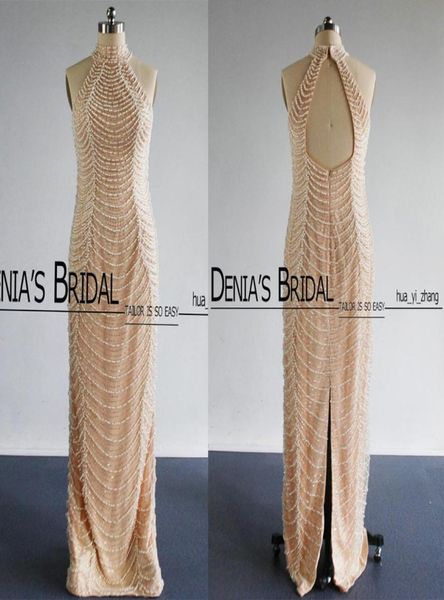 

2016 evening dress luxury halter beaded sheath sweep train keyhole back real feather evening prom gowns1295150, Black;red