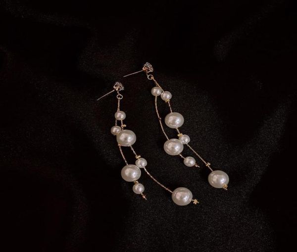

dangle chandelier temperament female simple imitation pearl long tassel earrings korean fashion graceful women039s jewelry ac4103082, Silver