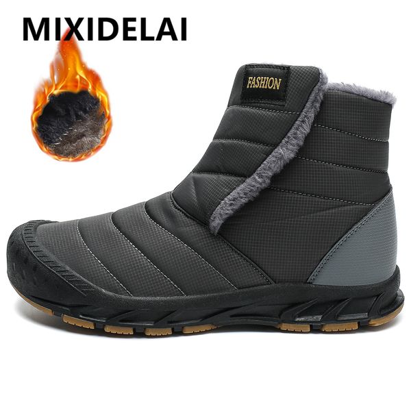 

brand winter men waterproof snow boots warm plush ankle boots men outdoor sneakers work boots plus size mens boots, Black